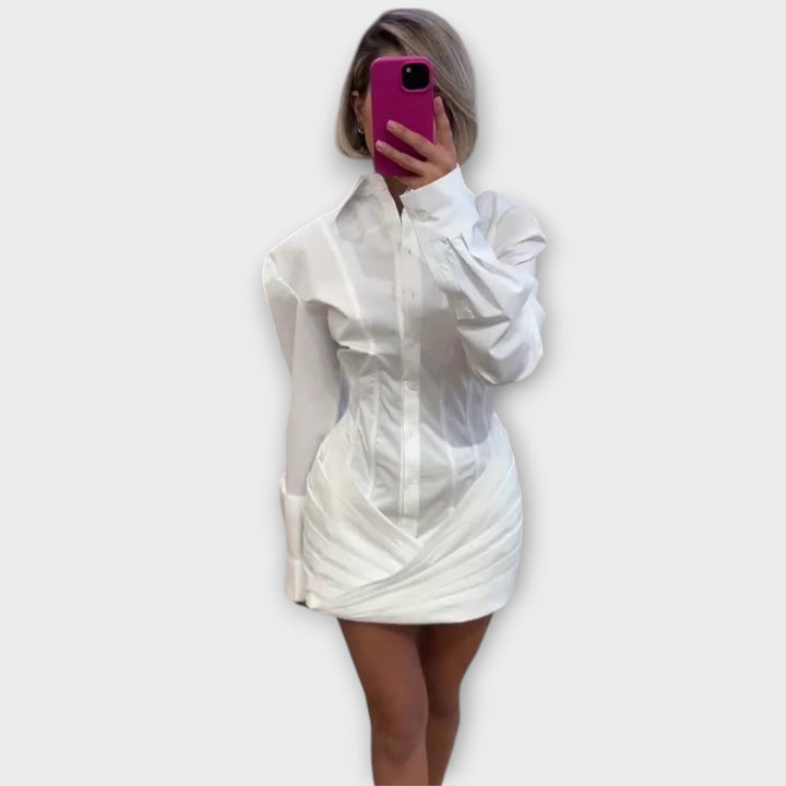 Indie - Lange mouw witte plissé jurk