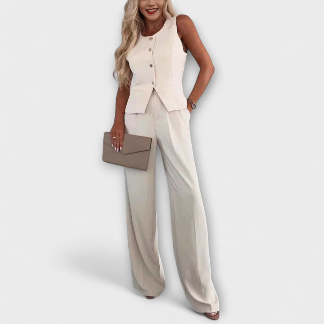 Hazel - Stijlvol eentonig V-hals vest en broek twee-delig ensemble