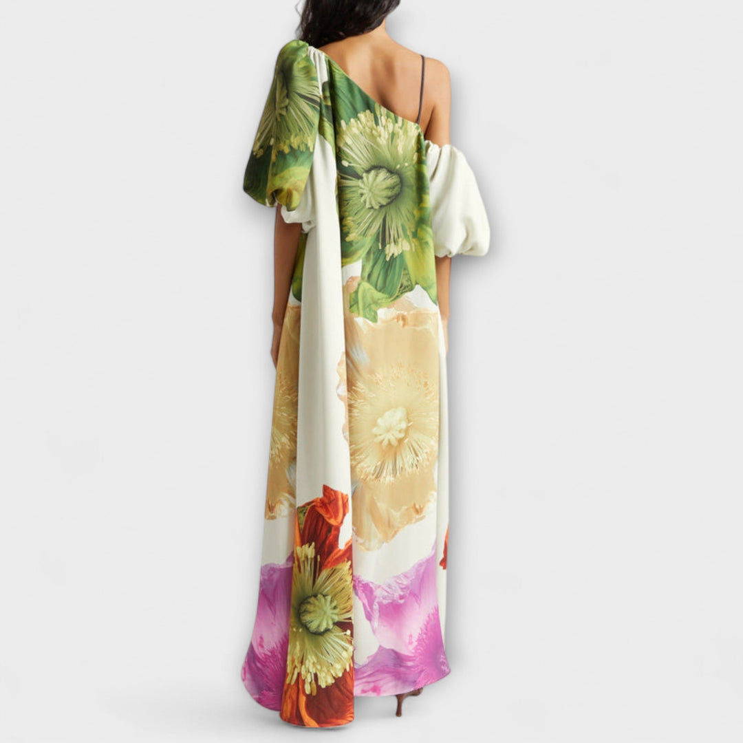 Melody - Asymmetrisch Floral-Maxikleid