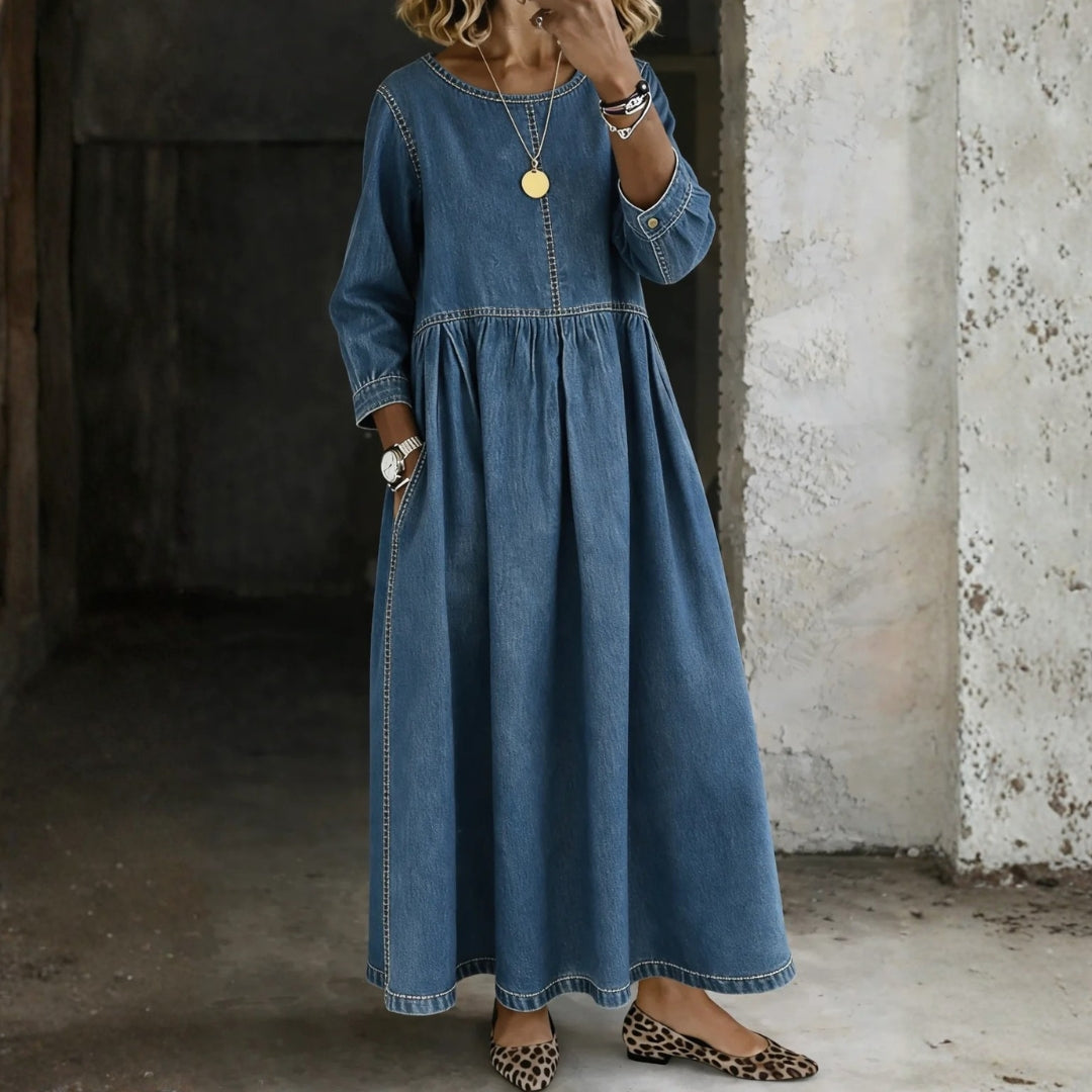 Leonor - Denim Jurk met Peter Pan Kraag