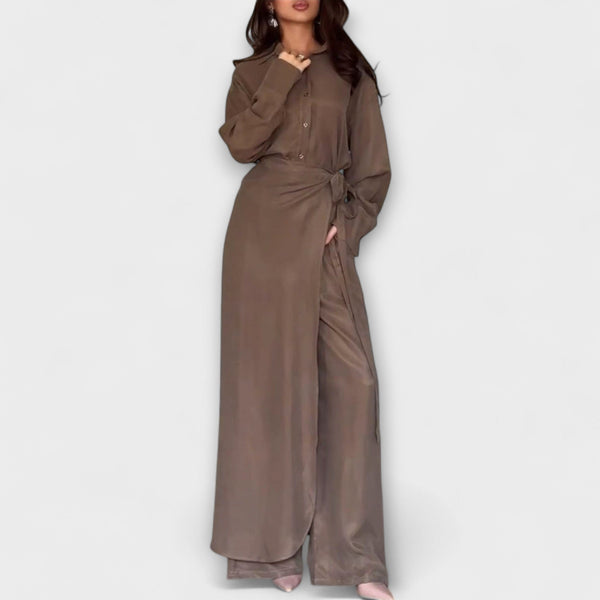 Wieke – Bruin Shirt en Wijde Broek