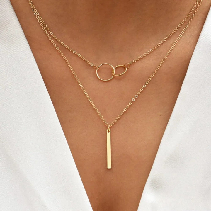 Retro Gouden Dubbele Cirkel Hanger Ketting