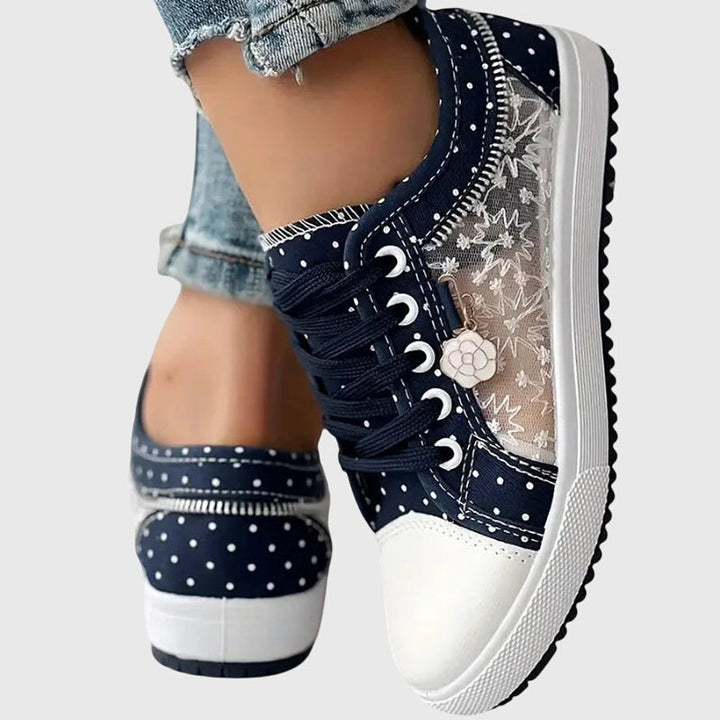 Elena | Plateausneakers met veters en gestippelde stof voor dames