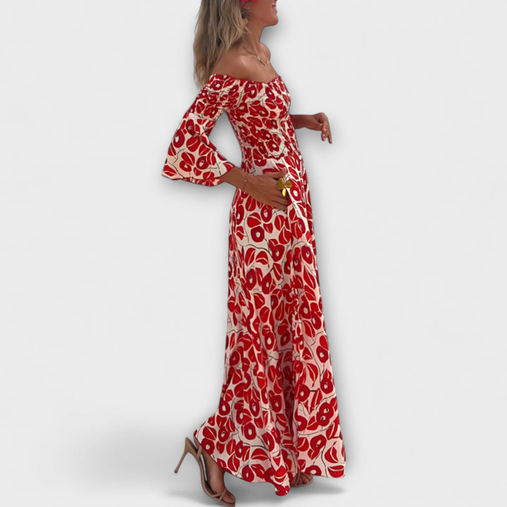 Bella - Off-Shoulder Jurk met Zee Bloemen