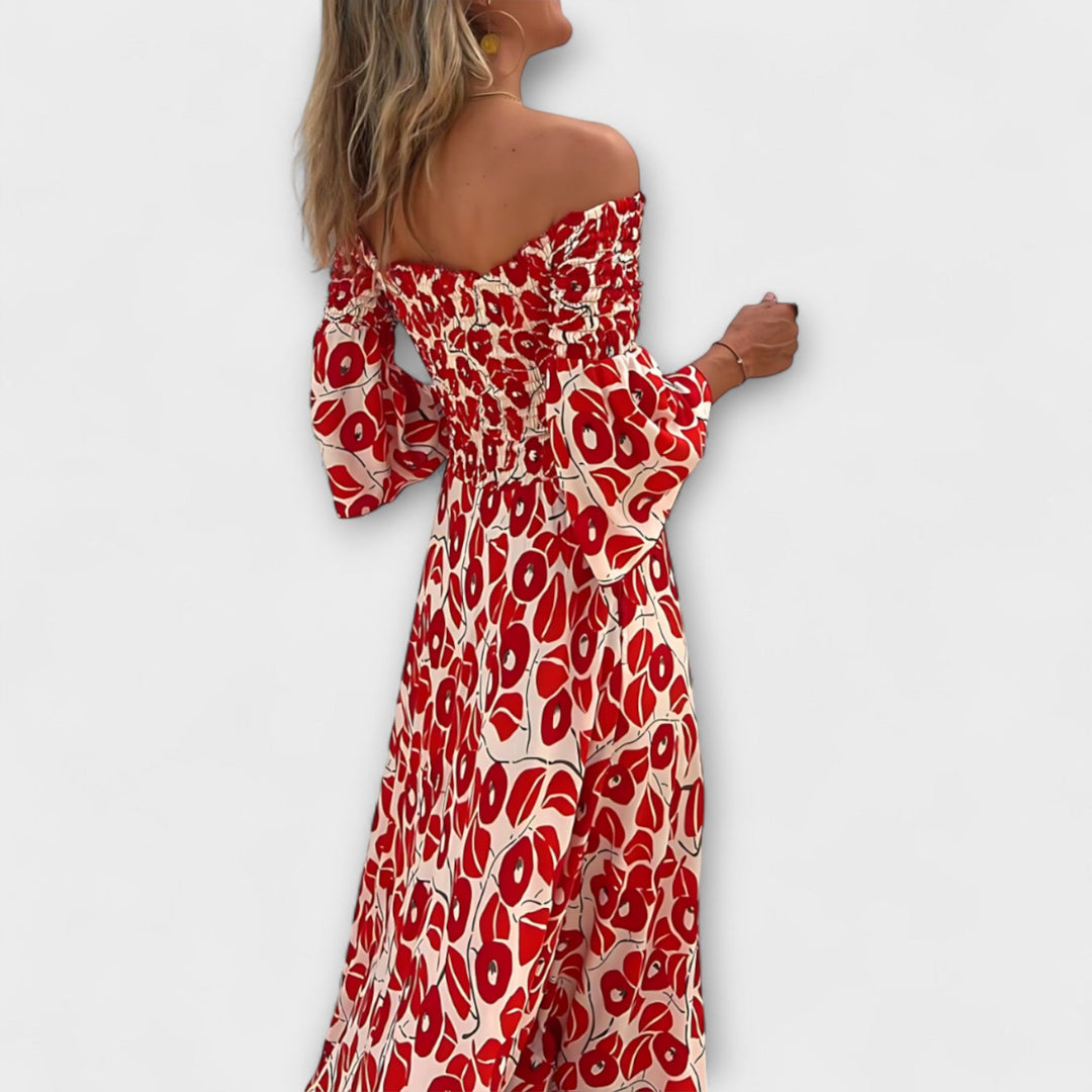 Bella - Off-Shoulder Jurk met Zee Bloemen