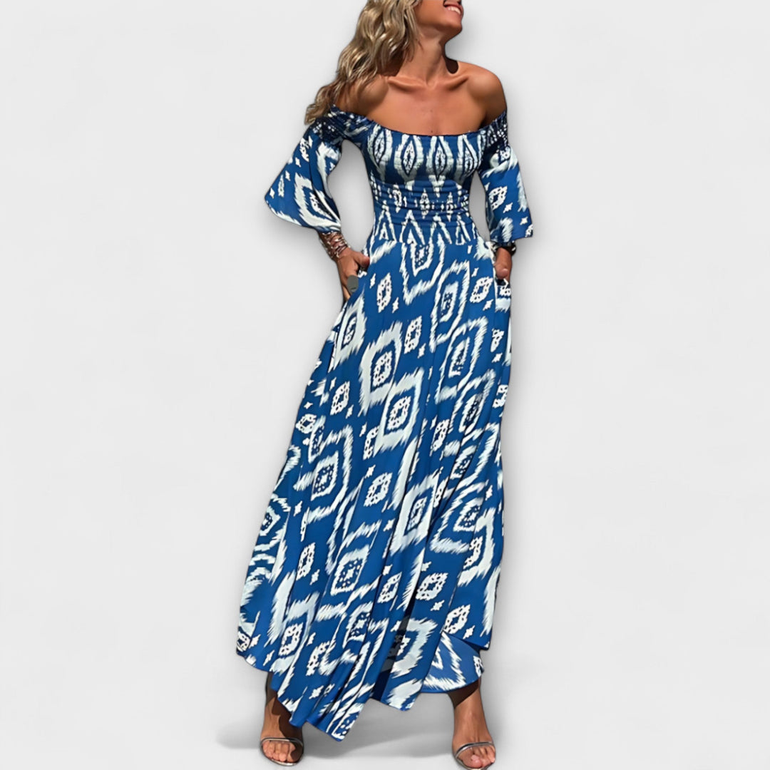 Bella - Off-Shoulder Jurk met Zee Bloemen