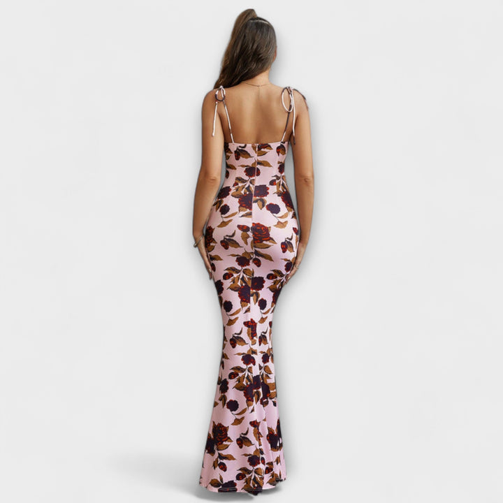 Thalia - Bloemenprint Promjurk met Geknoopte Schouderbanden