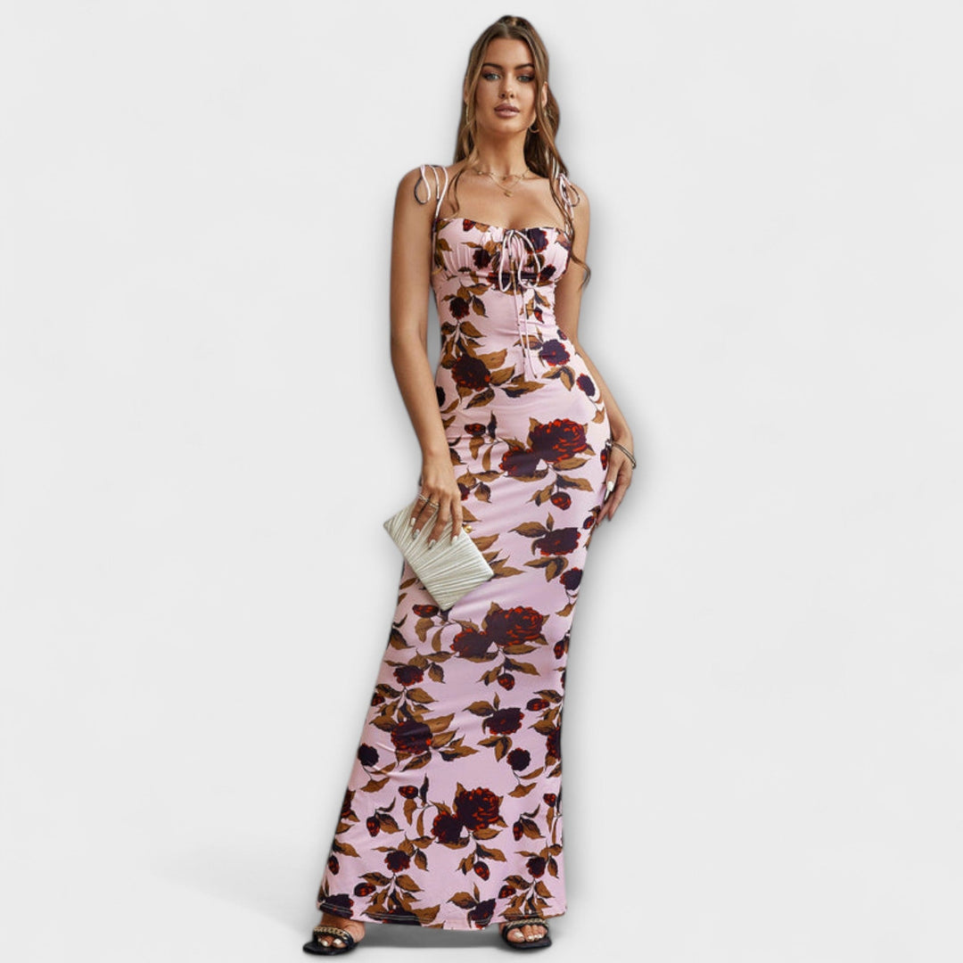Thalia - Bloemenprint Promjurk met Geknoopte Schouderbanden