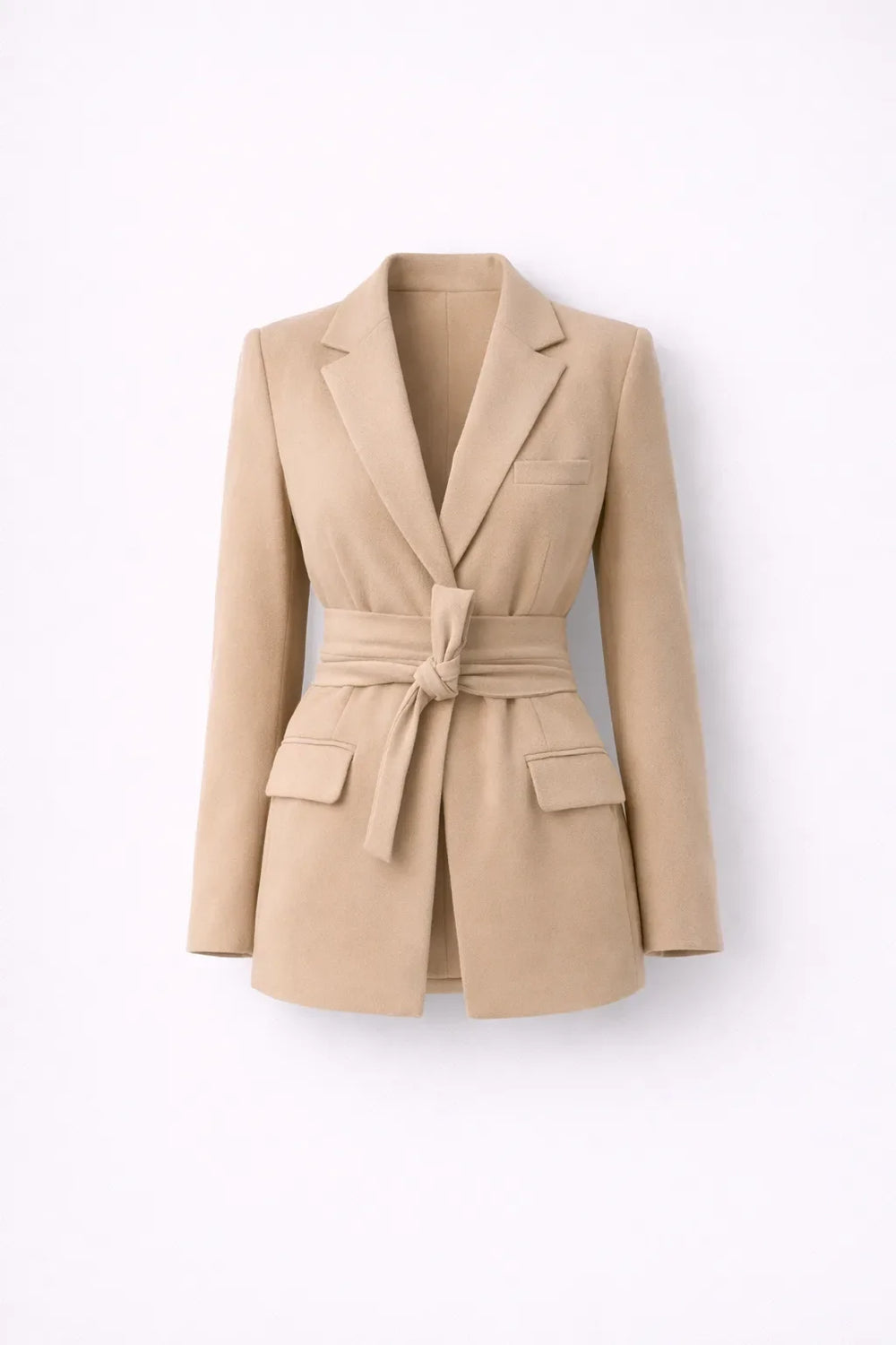Blazer met strikceintuur en diepe v-hals