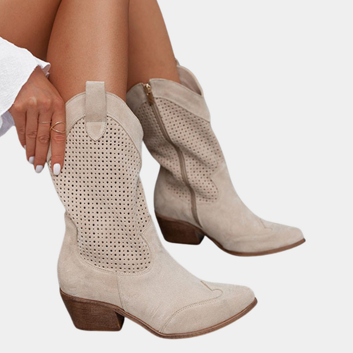 Enora | Geperforeerde cowboylaarzen met blokhak voor dames