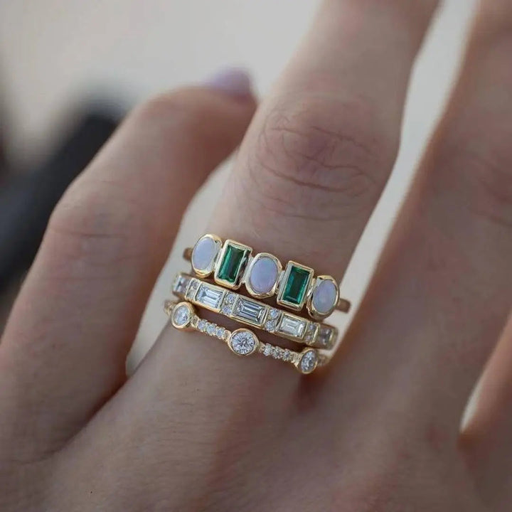 Vintage-ringen met Witte en Groene Opal