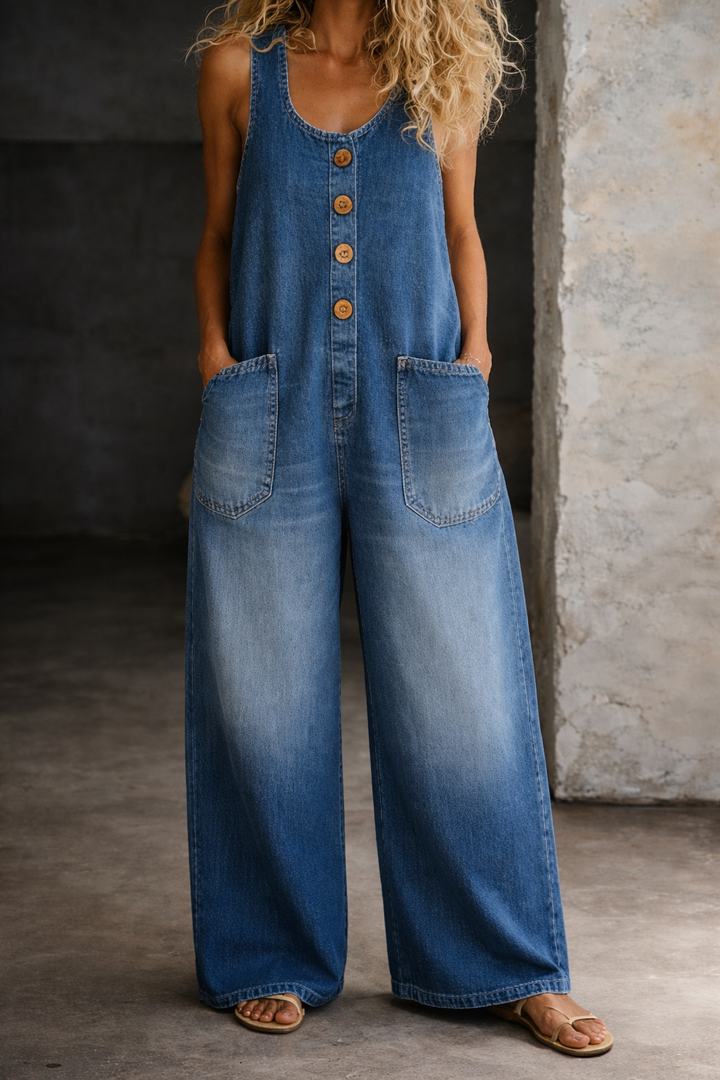 Sara - Vintage Gewassen Katoenen Jumpsuit