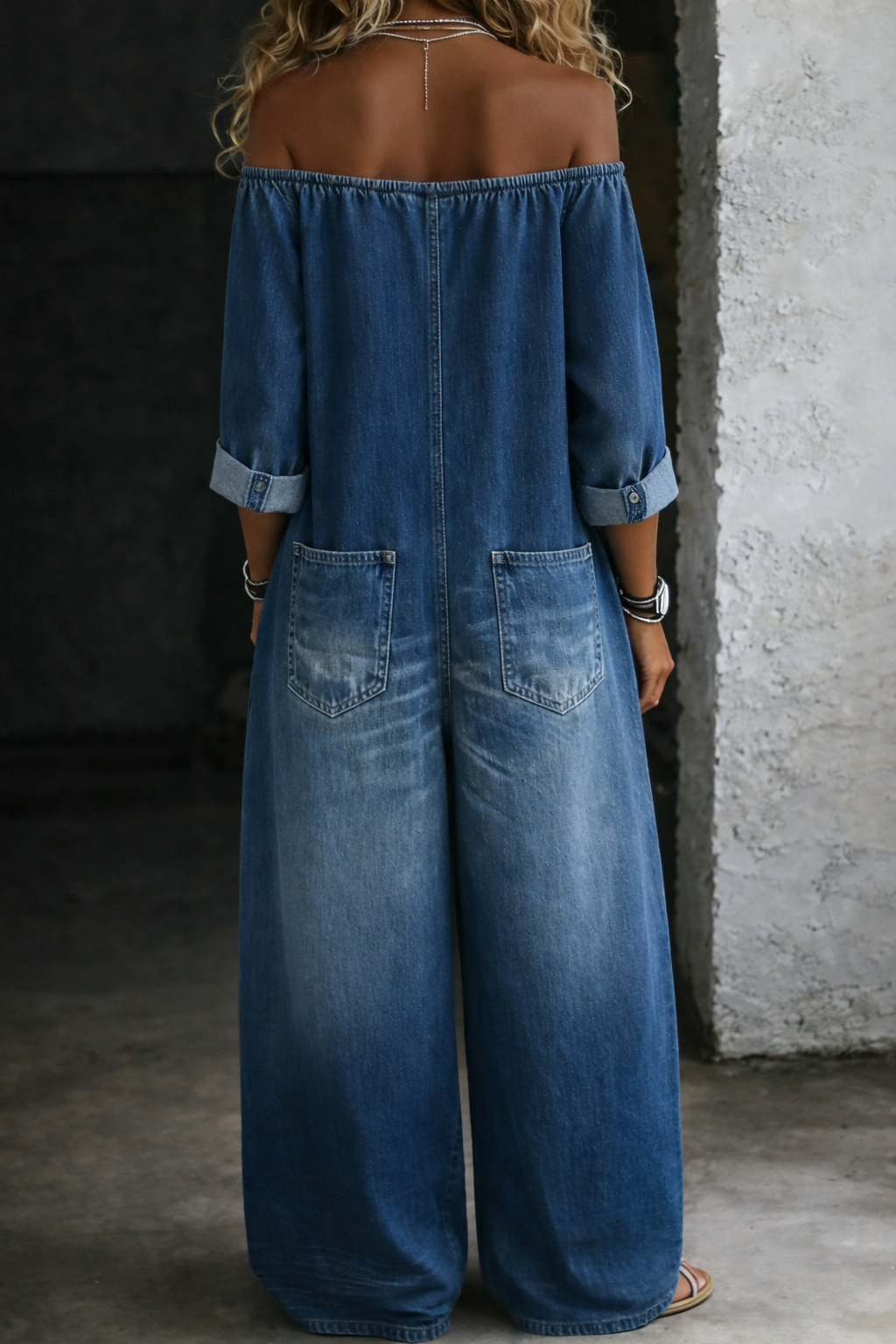 Helena - Lange Mouwen Jumpsuit met Ontblote Schouders
