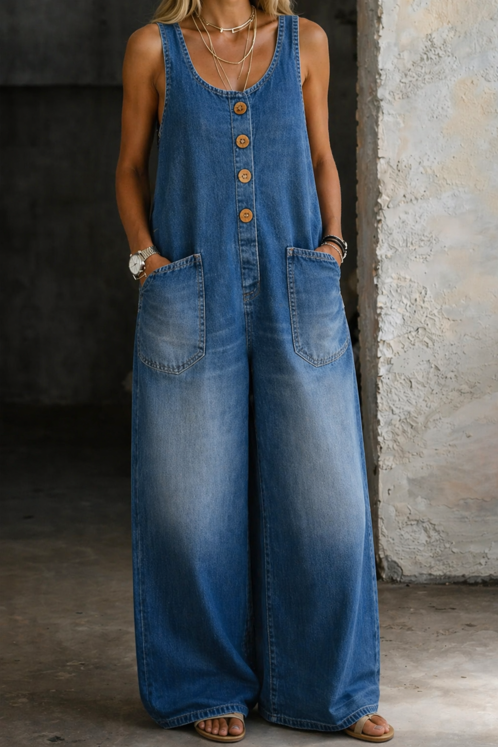 Sara - Vintage Gewassen Katoenen Jumpsuit