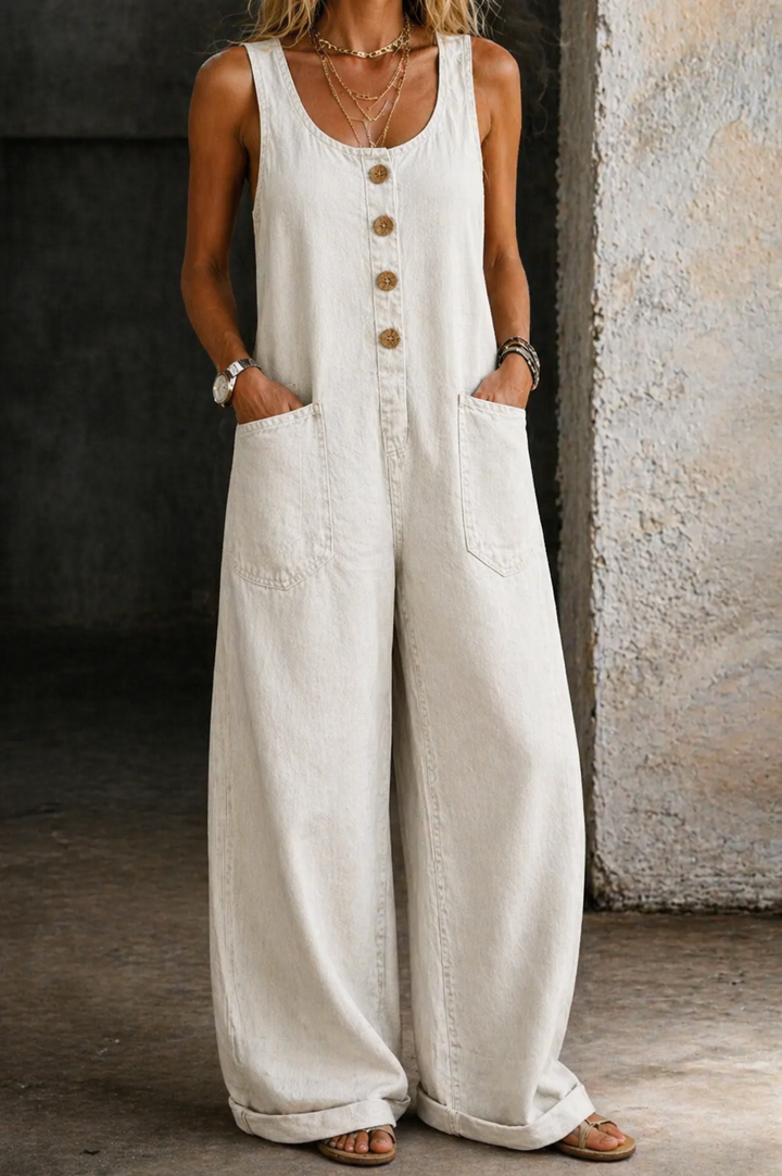Vânia - Vintage Gewassen Denim Katoenen Jumpsuit