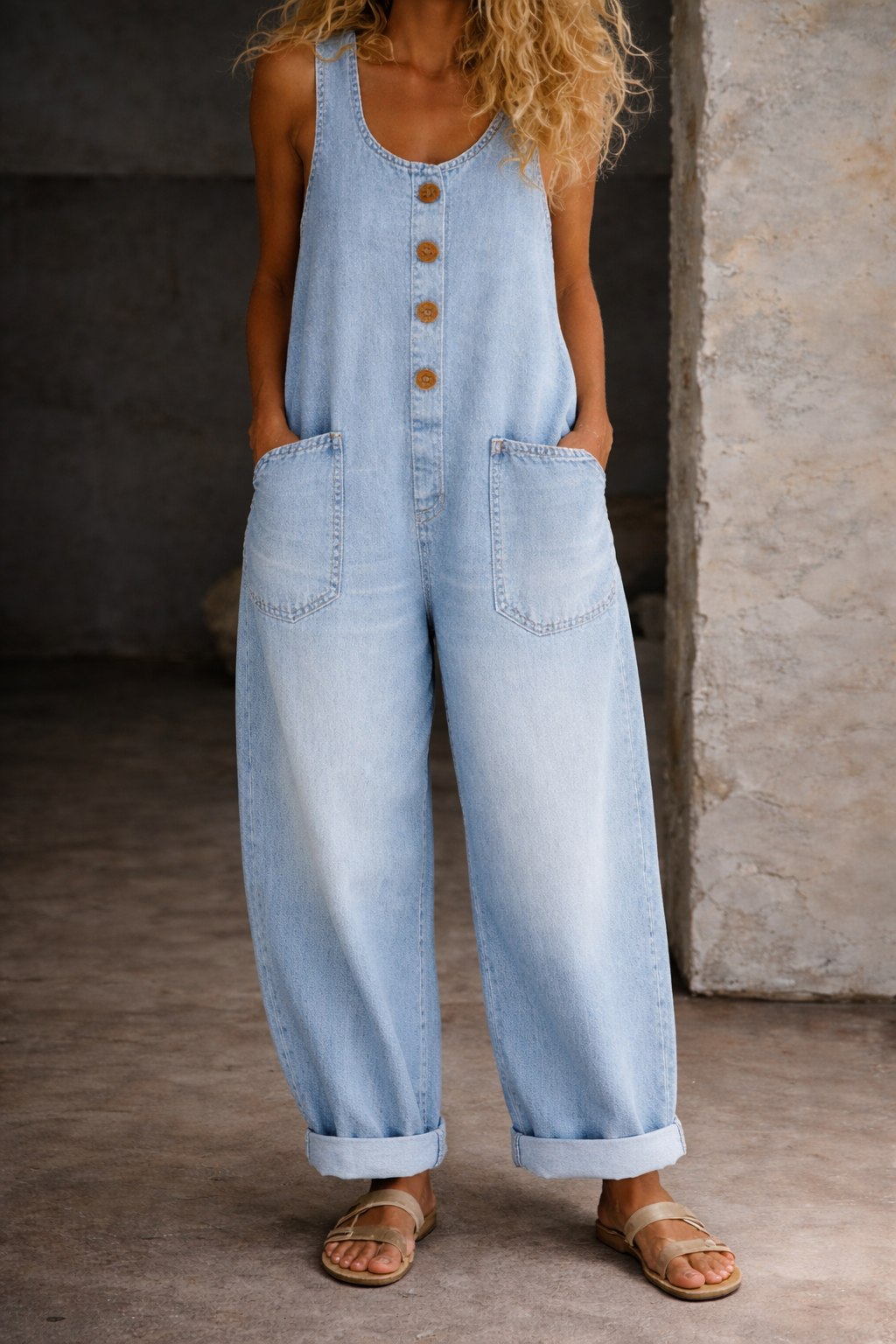 Sara - Vintage Gewassen Katoenen Jumpsuit