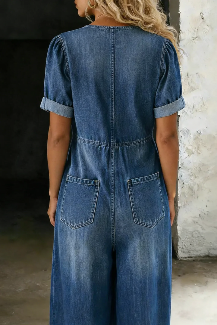Olga - Korte Mouw Jumpsuit met V-Hals