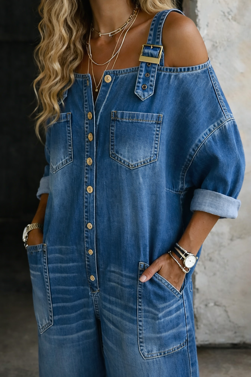 Elsa - Off Shoulder Denim Jumpsuit