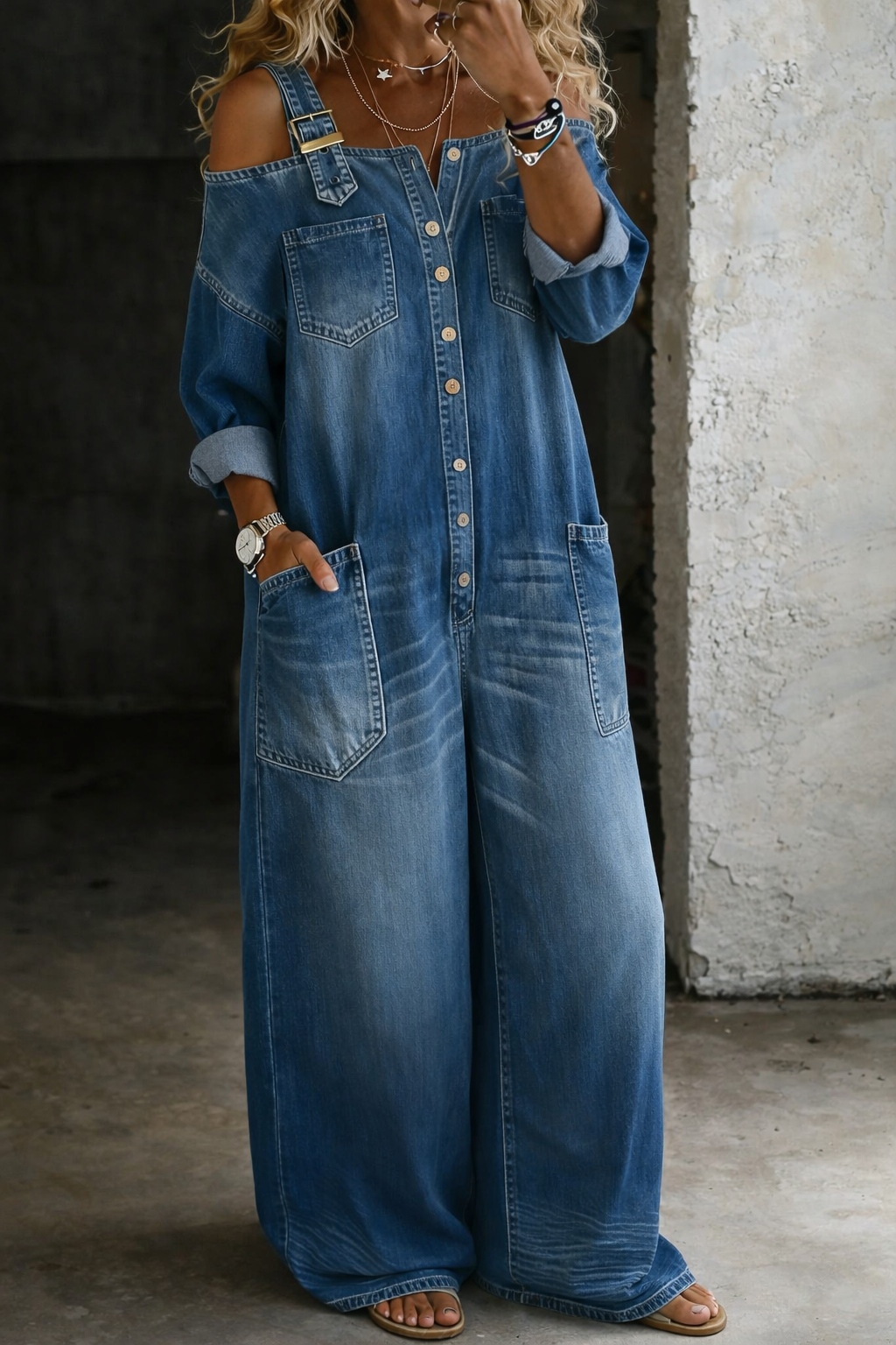 Elsa - Off Shoulder Denim Jumpsuit