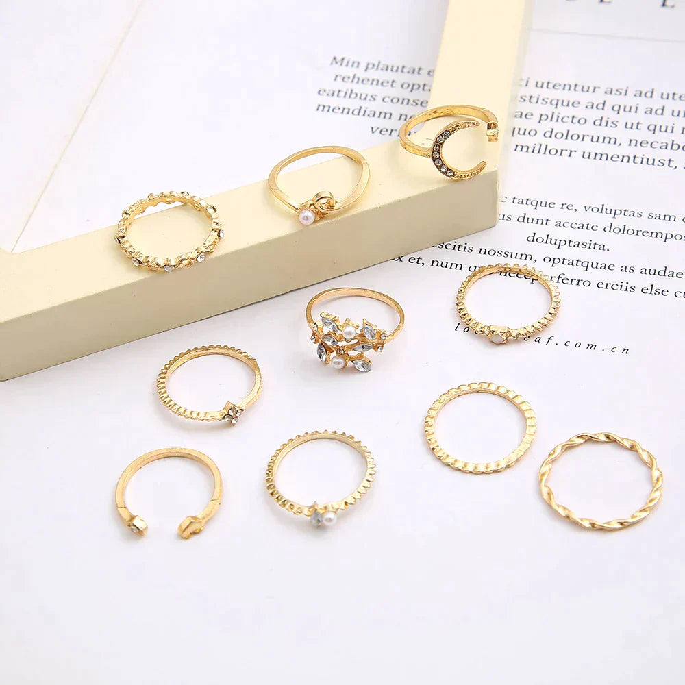 Set van 10 Boheemse Ringen, Zilver- en Goudgecoat