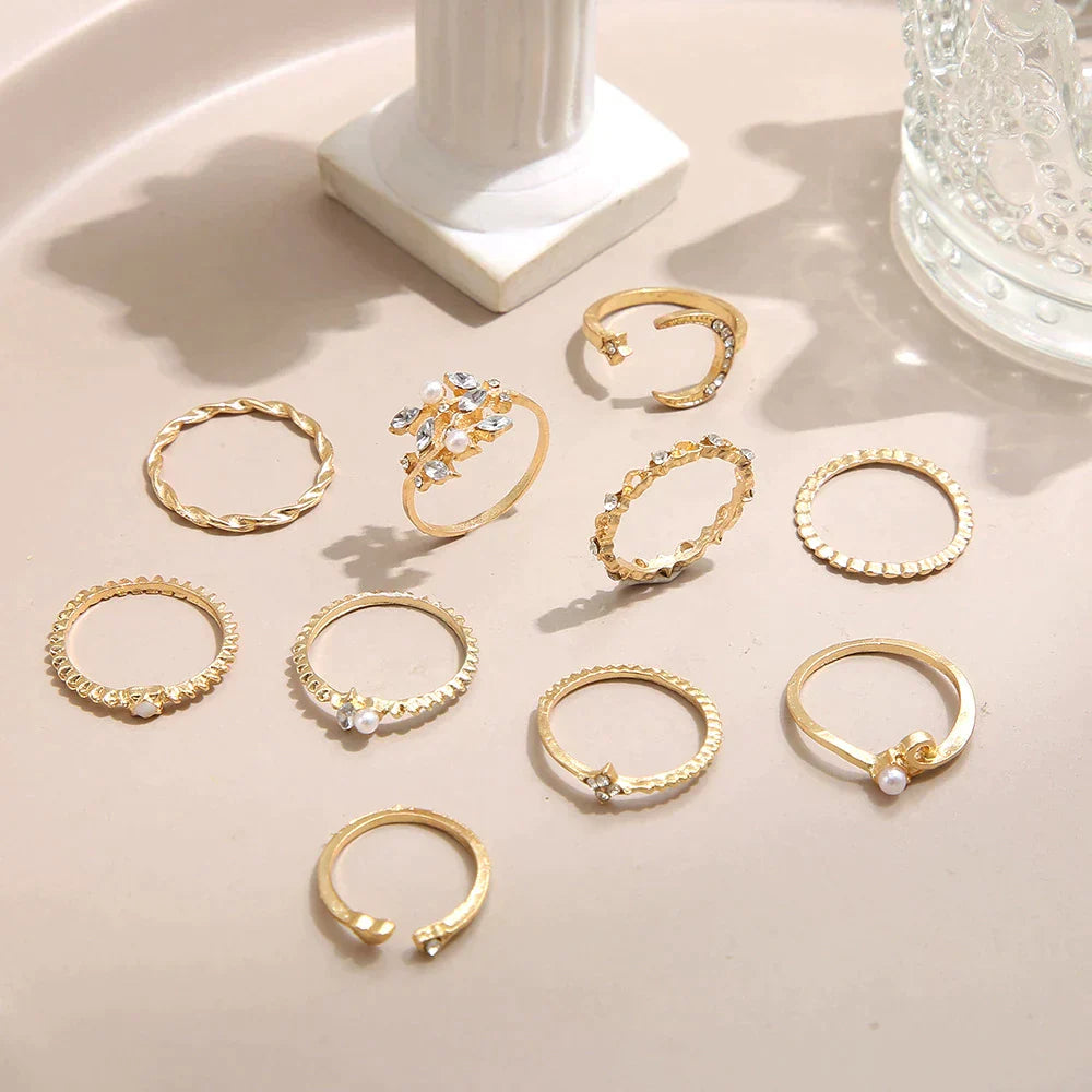 Set van 10 Boheemse Ringen, Zilver- en Goudgecoat