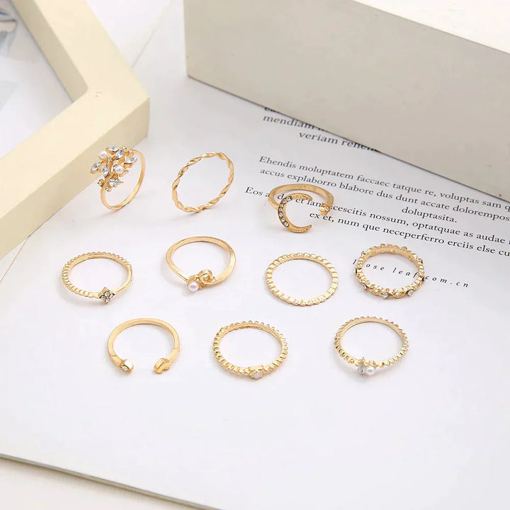 Set van 10 Boheemse Ringen, Zilver- en Goudgecoat
