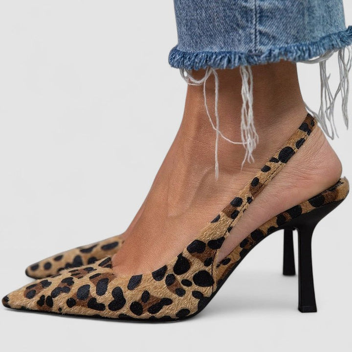 Liorina - Khaki Pumps met Luipaardprint en Spitse Neus