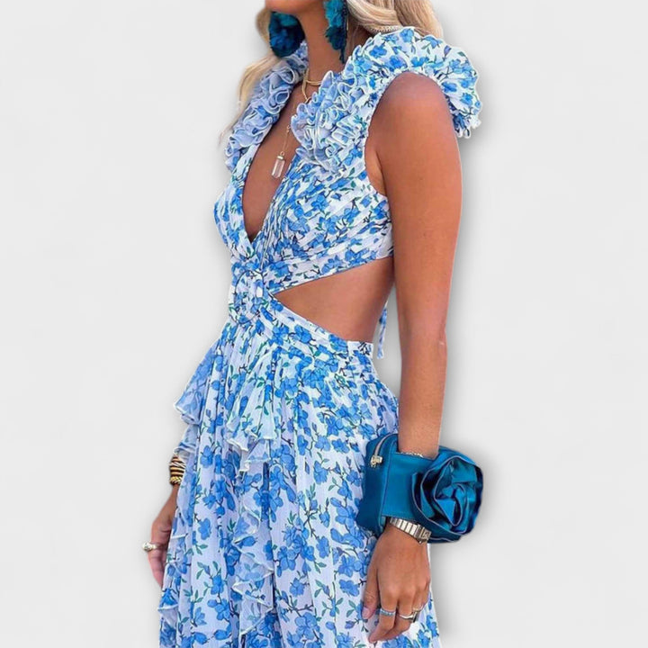 Elin - Maxikleed met Ruches en Cut-Out-Details