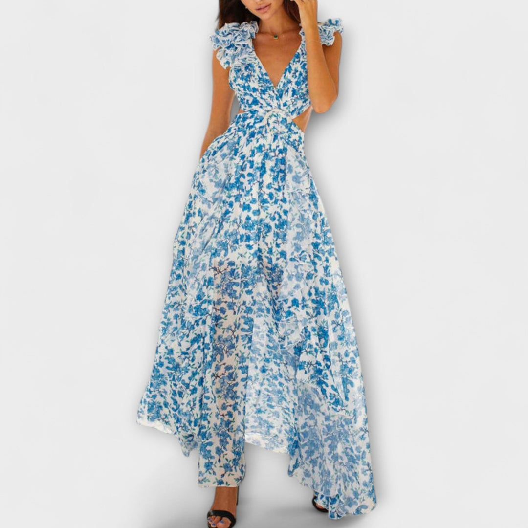 Elin - Maxikleed met Ruches en Cut-Out-Details