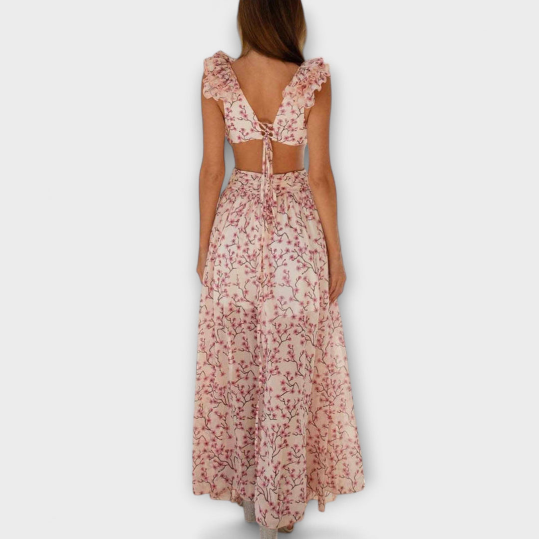 Elin - Maxikleed met Ruches en Cut-Out-Details