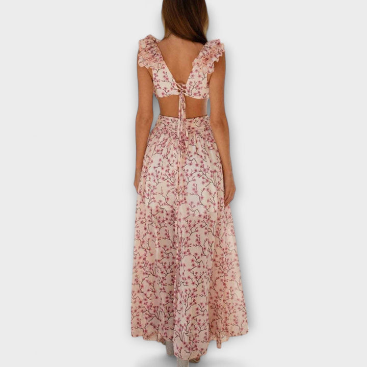 Elin - Maxikleed met Ruches en Cut-Out-Details