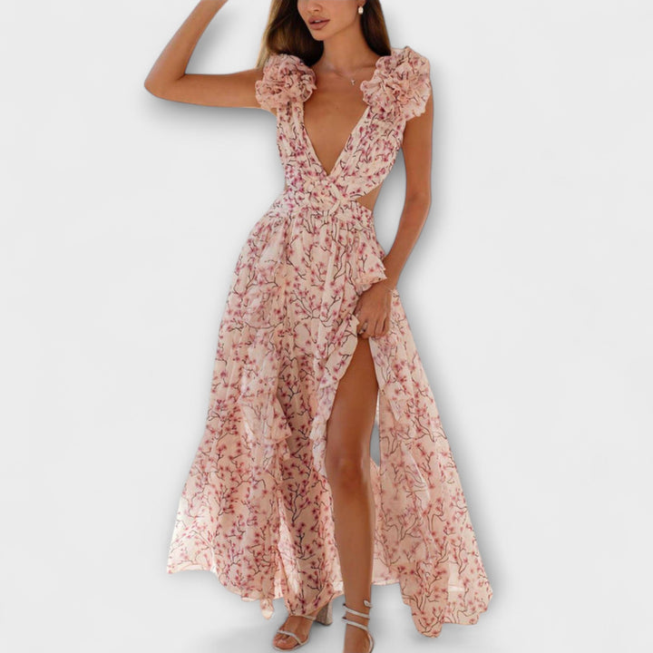 Elin - Maxikleed met Ruches en Cut-Out-Details