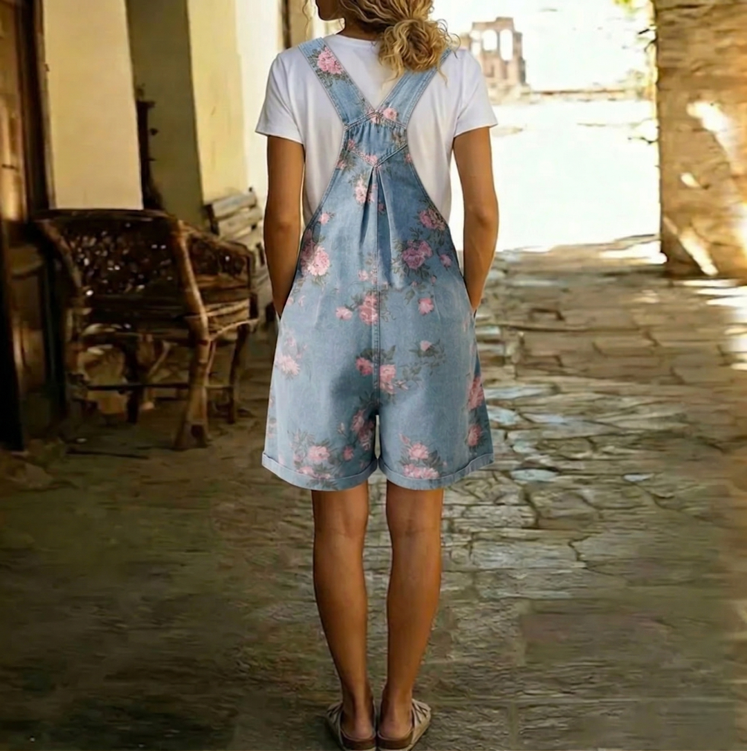 Joana - Bloemen Overall in Denim