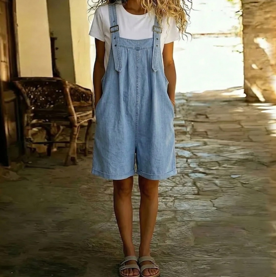 Liliana - Korte Denim Jumpsuit met Zachte Katoen Touch