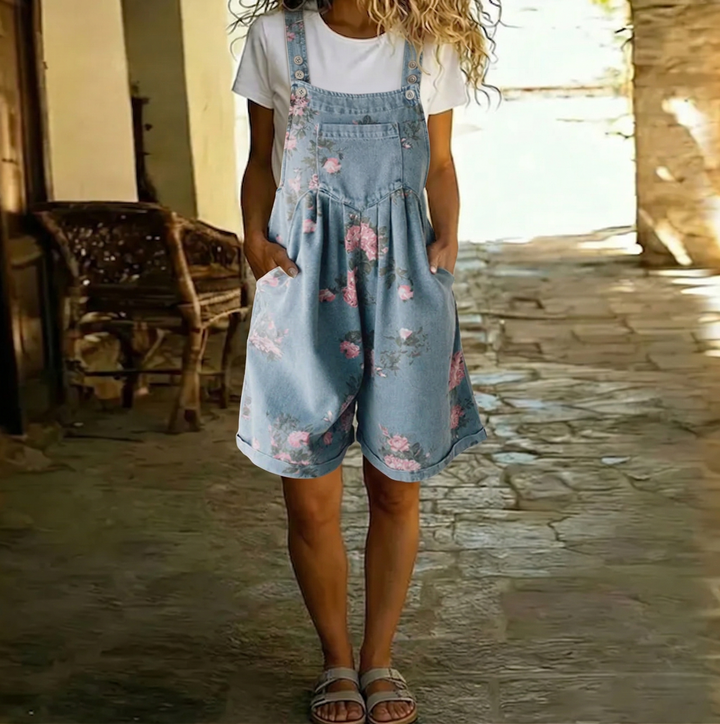Joana - Bloemen Overall in Denim