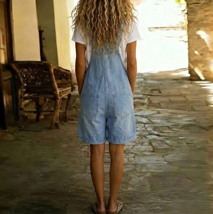 Liliana - Korte Denim Jumpsuit met Zachte Katoen Touch