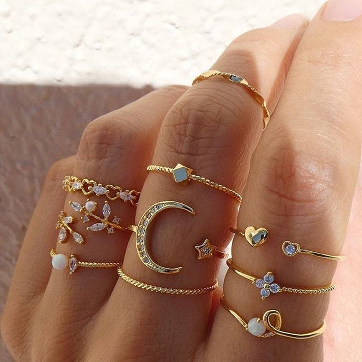 Set van 10 Boheemse Ringen, Zilver- en Goudgecoat