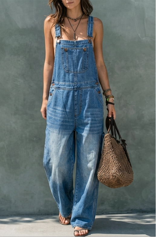 Ana - Denim Jumpsuit met Elastische Taille