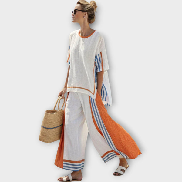 Anneke – Witte Set met Streepdetail