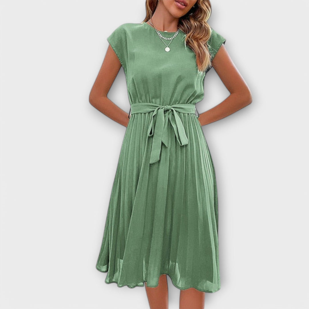 Claire - Korte Mouwen, Geplooid, Casual Midi-jurk