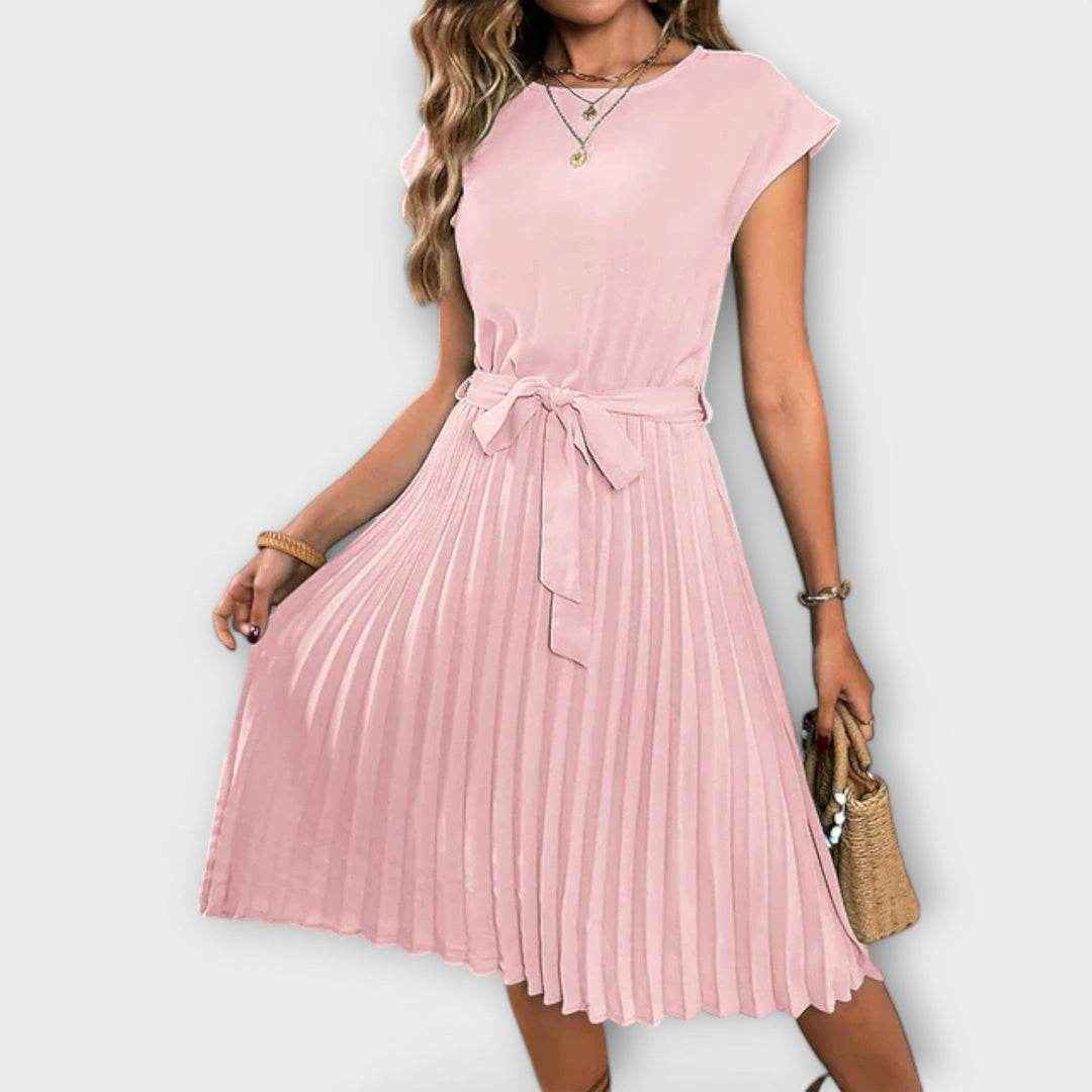 Claire - Korte Mouwen, Geplooid, Casual Midi-jurk