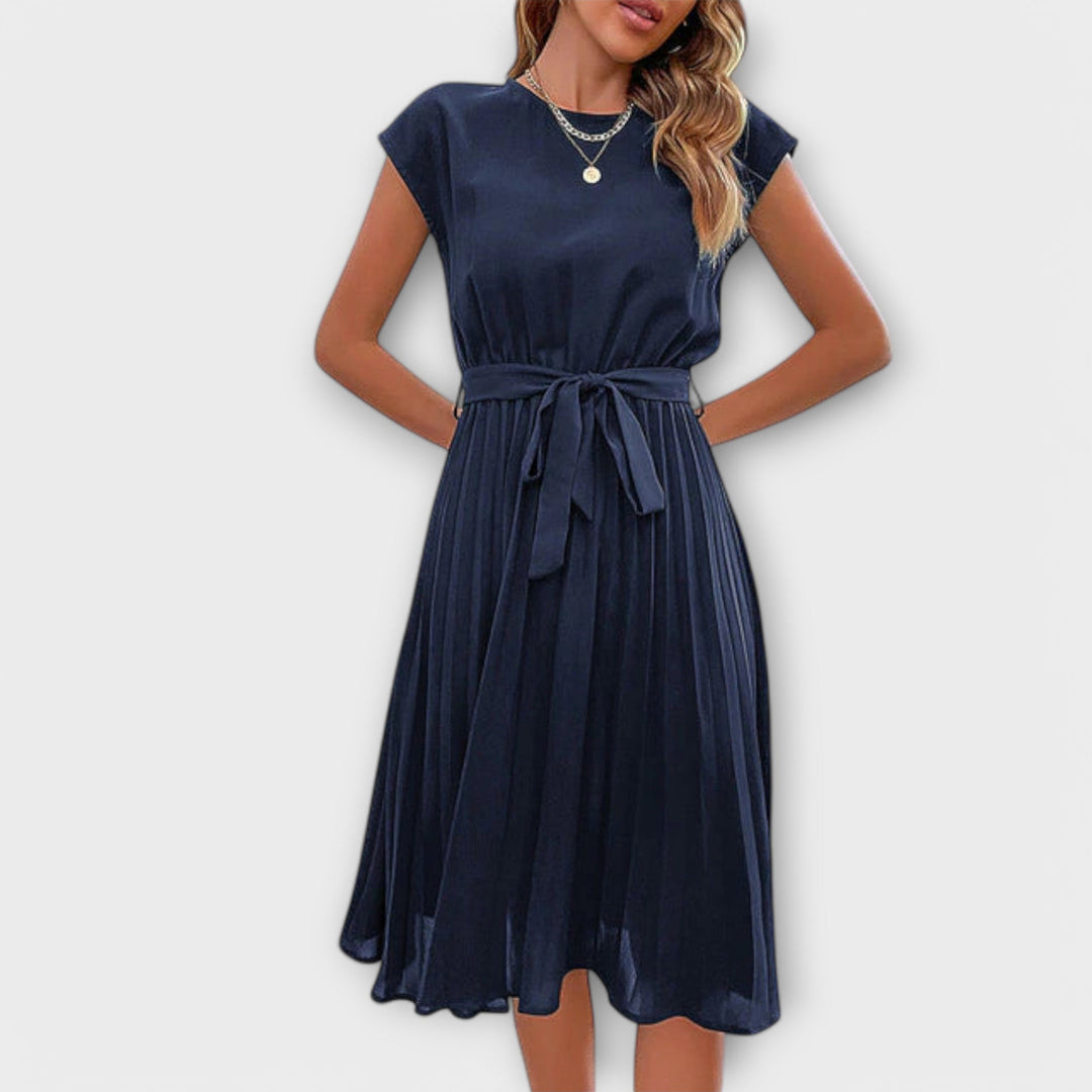 Claire - Korte Mouwen, Geplooid, Casual Midi-jurk