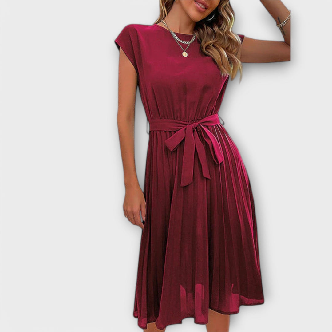 Claire - Korte Mouwen, Geplooid, Casual Midi-jurk