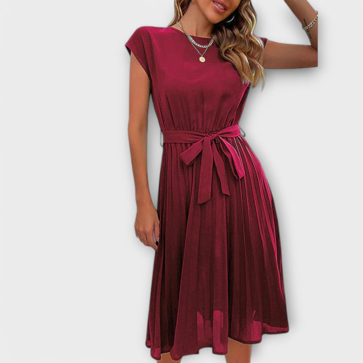 Claire - Korte Mouwen, Geplooid, Casual Midi-jurk