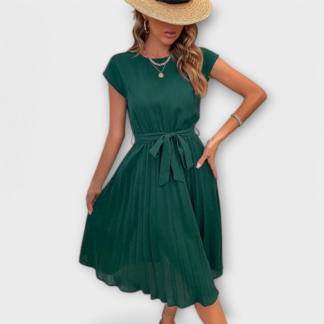 Claire - Korte Mouwen, Geplooid, Casual Midi-jurk
