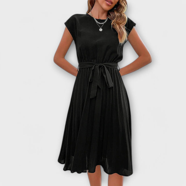 Claire - Korte Mouwen, Geplooid, Casual Midi-jurk