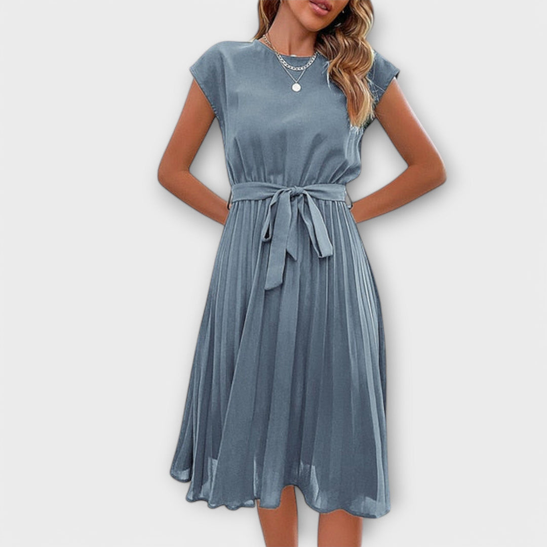 Claire - Korte Mouwen, Geplooid, Casual Midi-jurk