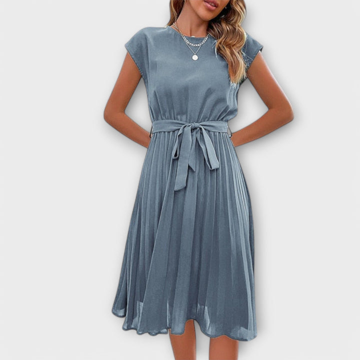 Claire - Korte Mouwen, Geplooid, Casual Midi-jurk