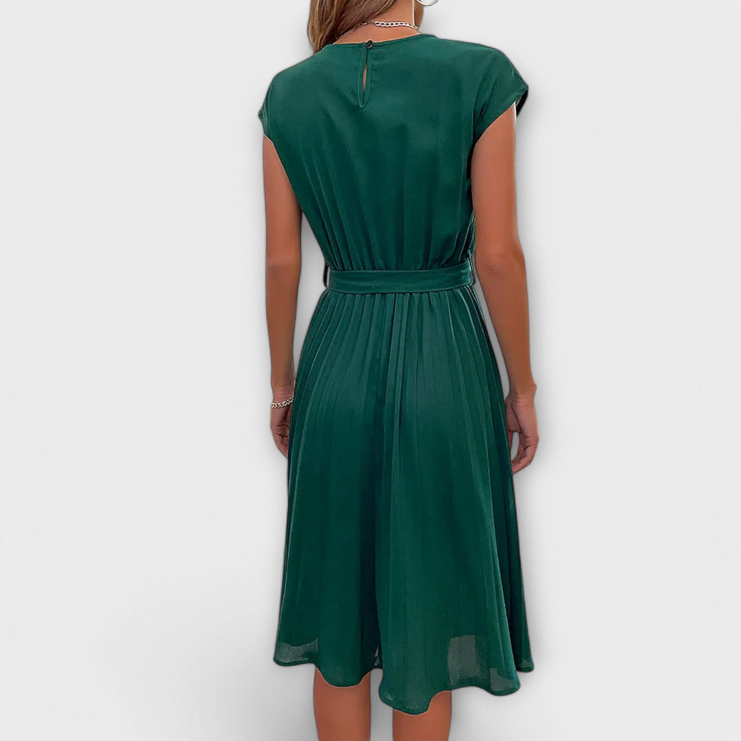 Claire - Korte Mouwen, Geplooid, Casual Midi-jurk