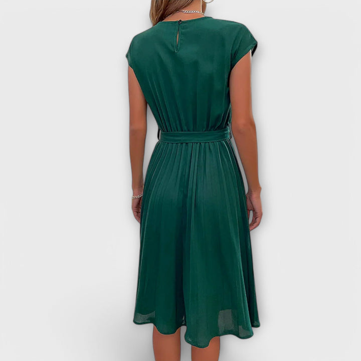 Claire - Korte Mouwen, Geplooid, Casual Midi-jurk